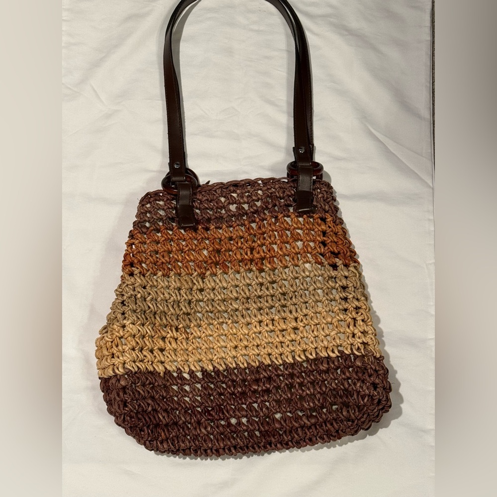 Straw Corn Husk Woven 5-Color Brown Deep Boho Ombre Lined Boho Festival Bag NWOT